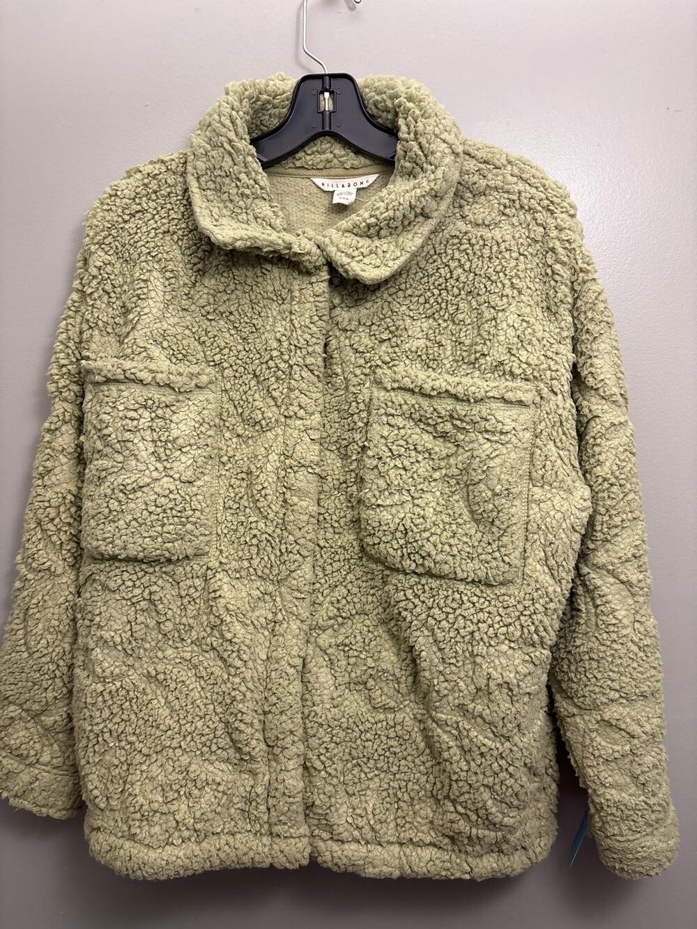 Billabong Sundown Sherpa Jacket, olive green, Size Med w/soft teddy fleece